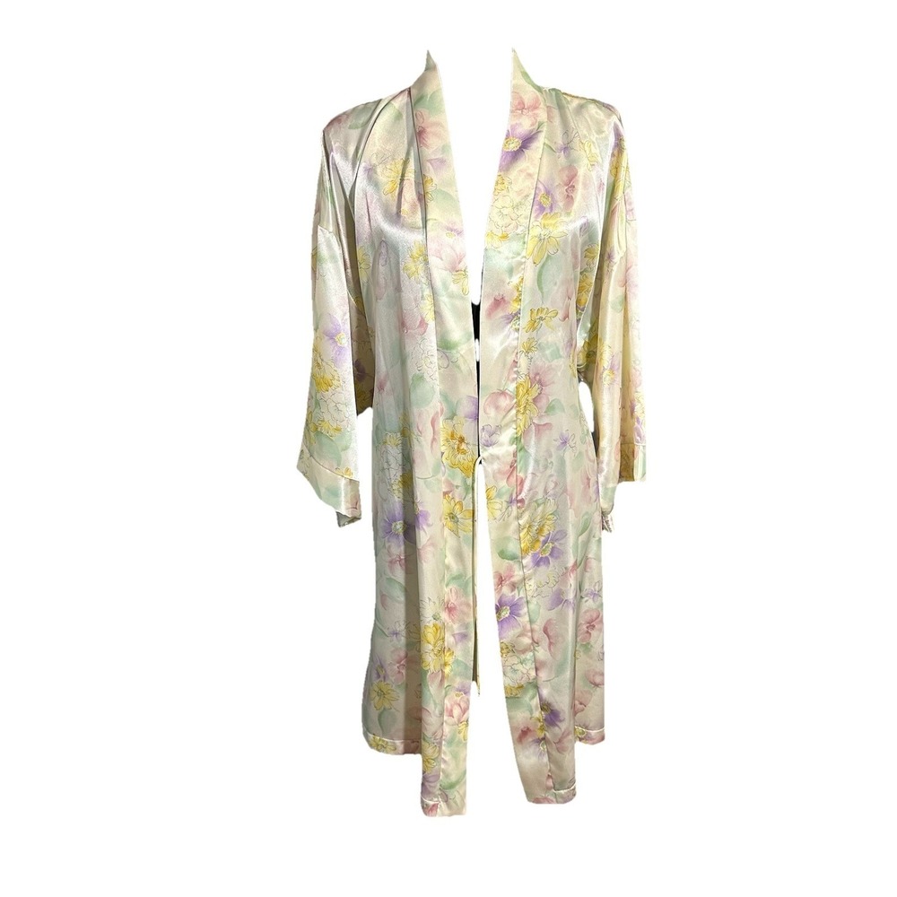 Vtg Dentelle Robe Short Floral Pastel Belt Women LG Pockets Bridal Romance - Picture 12 of 13